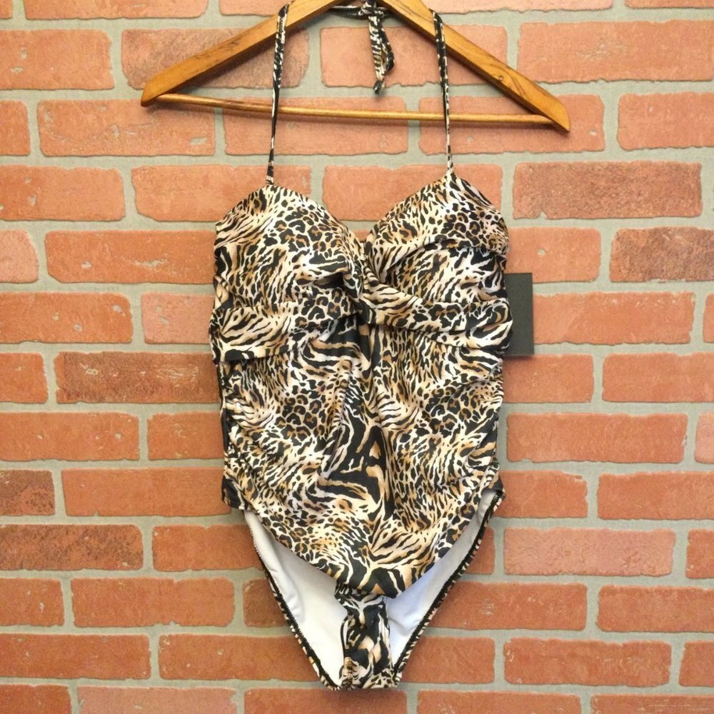 Simply fit women’s M one piece swimsuit brown & black cheetah animal print